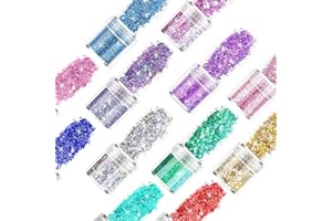 12 Pack Ariel-gxr Glitter for Eyes Cheek Hair Nails Lips Makeup, Festival Face Glitters Chunky for Party Christmas, Cosmetic Body Beauty Glitter Sparkling Crafts Decorations