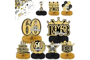 10 Pezzi Centre de Table Anniversaire 60 Ans,Centres de Table Nid d'abeille,Deco Table Anniversaire,Decoration Nid D'abeille Anniversaire,Décorations d'anniversaire de Fête,pour Hommes Femmes