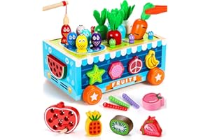 COOLJOYA Jouet Enfant Montessori 2 Ans | Jouet en Bois Jeu de Pêche Magnetique | Perles en Bois Enfants Jouets Animaux Fruit |Montessori Fine Jouets Cadeau pour Garçons Filles 2 3 4 Ans