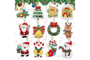 YICHEN 12 Packs Christmas Diamond Painting Keychains Xmas Tree Snowman 5D Full Drill Rhinestone Keyrings Kits Mosaic Making Decorative Kits Arts Craft DIY Key Chain for Phone Charm Bag Decor
