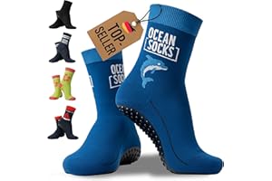 OCEANSOCKS Beach Socks Non-Slip - Barefoot Socks with Sole for Beach, Water, Watt, Boat & Trampoline - Aqua Shoes for Women, Men & Children