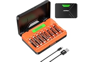 AKTTKA - Cargador de pilas de 8 ranuras, con 4 pilas recargables AA de 2400 mAh y 4 pilas AAA 1100 mAh Ni-MH 1,2 V, con cable de carga tipo C