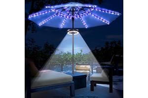 ENHON 2 in 1 Terrassenschirm Lichter, 16 Farben 4 Modi 104 LED Regenschirm Lichterketten Kombination 3 Helligkeit Modi 28 LED Sonnenschirm Stange Licht USB und Batterie Betrieben für Hof Outdoor