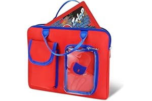 Annmore Carry Bag for LEXIBOOK Educational and Bilingual Laptop, Compatible with 8-10 Inches Kids Tablet, Portable, Lightweight, Protective, Red/Blue