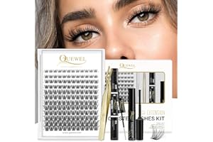 Individual Lashes 144 Cluster-Lashes QUEWEL DIY Eyelash Extensions Kit, Clusters-Eyelash Applicator, Cluster Lashes Bond and Seal Super Hold, Clusters Lash Glue Remover Easy to Remove(QU-RR-DH-02)