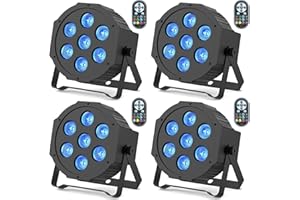 SEBRUANC RGBW Luz de Discoteca, 4PCS Foco LED Par DMX 7LED Luces de Escenrio con Control Remoto 8 Modos de Iluminación para DJ Bar Boda Navidad
