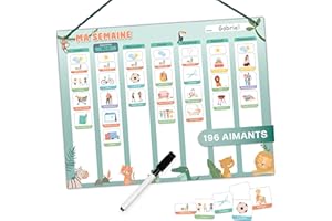 Mini Mindz® Planning semaine pour enfants - Tableau magnétique Montessori au design mignon avec 200 aimants & un stylo - Jeux éducatifs à partir de 3 ans - Calendrier pour enfants