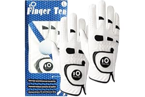 FINGER TEN Guanto da Golf per Uomo Mano in Pelle 2 pezzi，2 mano sinistra o 2 mano destra con Ball Marker Guanti da Golf Impugnatura Weathersof Morbida Confortevole S M L XL
