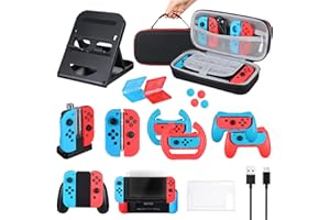 icyant 18 in 1 Accessoire Kit Bundle pour Nintendo Switch OLED Console Party Pack Kit d'accessoires de jeu avec étui de transport, station de chargement, support réglable, étui à prise confortable