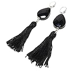 Orecchini con goccia in pietra dura colore nero e nappa in tessuto