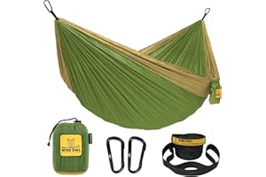 ‎WISE OWL OUTFITTERS Wise Owl Outfitters Hängematte - Outdoor Hängematte für 2 Personen - Ultraleichte Reisehängematte - Belastbar bis 226 kg - Camping Zubehör - Inkl. Aufhängung u. Karabiner (Grün und Khaki)