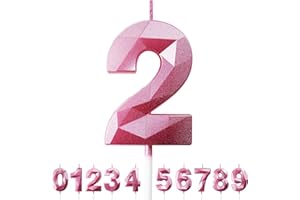 DERATTA Geburtstagskerzen Zahlen Kerze 2 Tortendeko 2. Geburtstag Mädchen Kerzen Geburtstag Rosa 0-9 Zahlen Geburtstagskerzen für Torte