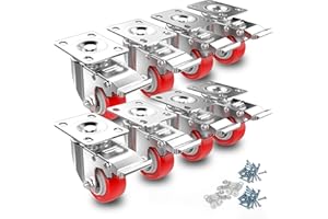 Deutnart Möbelrollen 38mm Lenkrollen mit Bremsen, [8 Stk bis 400kg] Schwerlastrollen Set Leise Rollen für Palettenmöbel Schwenkrollen Polyurethan Transportrollen Räder für Möbel ohne Spuren