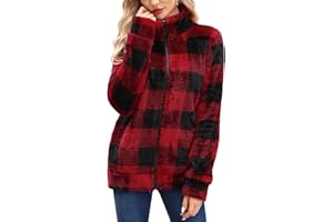 Mainfini Women Teddy Fleece Jackets Sweatshirts Warm Casual Long Sleeves Shirt Zip with Pockets for Autumn Winter S-XXL