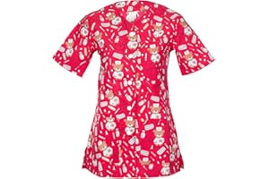 DINOZAVR Carla Sanitario Camisa Médica con Botones a presión y Cuello en V para Mujeres