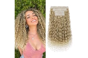 ‎FLUFYMOOZ FLUFYMOOZ hair extensions Clip-in-Haarverlängerungen, 4-teilig, 100% reine Proteinseide, Haarverlängerungen, lang, weich, natürlich, 50 cm, lockige für Frauen (Mittelblond bis Hellblond)