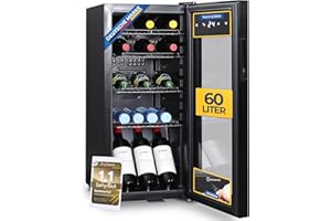 Sommertal Kühlschrank mit Glastür GK60– Leiser Getränkekühlschrank mit LED, Touchscreen & Schloss kleiner Flaschenkühlschrank schwarz 60L