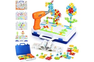 Shawe Spielzeug ab 3 Jahre 3D Mosaik Steckspiel Werkzeugkoffer mit Elektrische Bohrmaschine Montessori Kinderspielzeug Lernspielzeug Geschenke für Kinder ab 3 4 5 6 7 Jahre Jungen Mädchen 237 Stücke