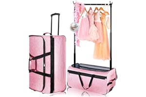 CYUREAY Tanztasche mit Kleiderständer und Sichtschutzvorhang, Skureay Bling Tanztasche mit Vorhang, zusammenklappbare Tanzwettbewerbstaschen mit Ständer für Shows, Livestreamer, Reisen (Rosa-Keine Vorhänge)