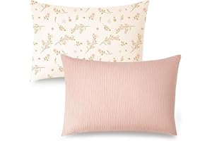 Konssy Muslin Toddler Pillowcase for 13x18 Pillow, 2 Pack Soft & Breathable Cotton Toddler Pillow Case, 100% Cotton Travel Pillow Covers for Baby Kids (Floral, Pink)