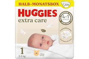 ‎HUGGIES Huggies Pieluchy dla noworodków, rozmiar 1, 100 pieluszek (2 x 50), pudełko półmiesięczne