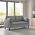 mcc direct 2 Seater Sofa, Linen Fabric Loveseat Sofa, Couch Settee with Armrests, Wood Legs for Living Room, Office, Bedroom - Laura (Grey)