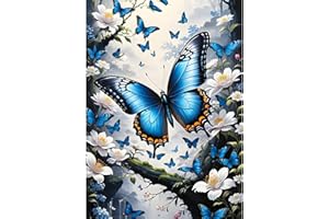 GDYEEH 5D Papillon Peinture Diamant Painting Kit, DIY Fleurs Blanches Art du Diamant Complet Kits, Fantaisie Diamond Art Kits Strass Point de Croix Painting pour Adultes Débutants Maison Décor 30x40cm