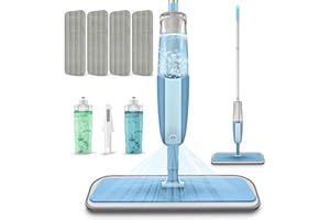 Microfibre Spray Mops for Floor Cleaning - MEXERRIS Floor Mop With Spray 4 Washable Pads and 2 Refillable Bottles - Wet Dust Mop Household Commercial Use for Laminate Wood Vinyl Ceramic Hardwood
