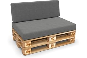 POKAR Set de 2 Coussins pour Palettes Euro: 1x Assise 120x80cm + 1x Dossier 120x40cm, en Mousse formée à Froid, pour Canapé de Jardin, Intérieur et Extérieur, sans Palette, Gris