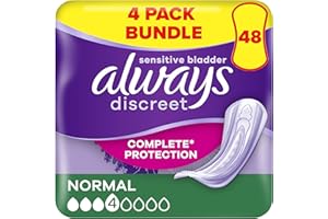 Always Discreet Incontinence Pads Women, Normal, 48 Moderate Absorbency Pads (12 x 4 Packs), Bigger Pack, Odour Neutraliser, Discreet and Flexible, for Sensitive Bladder