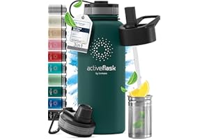 BEMAXX Botella de Agua Térmica ACTIVE FLASK + Pajita (3 Tapones) sin BPA - 1l & 500ml | Frasco Termo de Acero Inoxidable + Aislamiento Vacío | Cantimplora Aislada Bicicleta Deporte Caliente Fría Café Té