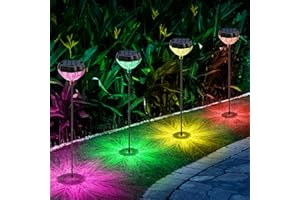Immver Solar Lights Outdoor Garden, 4 Pack RGB+Warm White Garden Lights, Solar Powered, Swaying in The Wind, Waterproof, for Walkway Pathway Patios Yard Backyard Lawn Landscape Decorations
