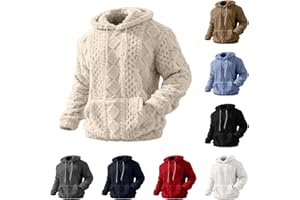 YBEBEWE Mens Hoodies Long Sleeve Fleece Sherpa Hooded Sweatshirts Solid Knitted Fluffy Pullover Hoodies with Pocket Winter Warm Loungewear Soft Comfortable Textured Jumper, S-3XL