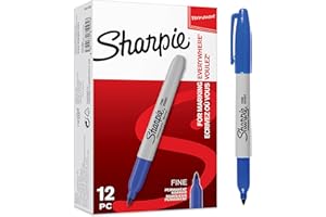 Sharpie Markery permanentne | drobny punkt dla pogrubionych detali | niebieski atrament | 12 markerów