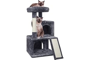 Yaheetech Drzewko do drapania, stabilne drzewko dla kotów, 91 cm, z 2 domkami, sizalowymi drążkami do drapania i przytulną piłką do zabawy, drzewko do wspinaczki dla kotów