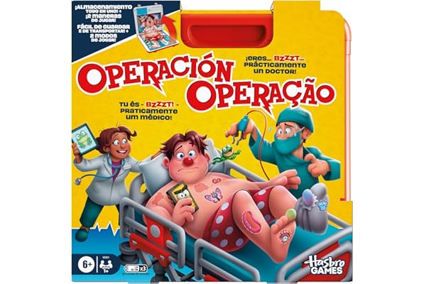 Hasbro Gaming Juego de Mesa electrónico Operación con Estuche Todo en uno - Versión español-portugués