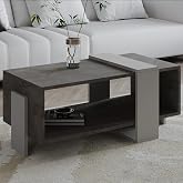 Meleni Orta Sehpa &ndash; 90 cm Modern Tasarım &ndash; Raflı, Gordion Mermer/Gri