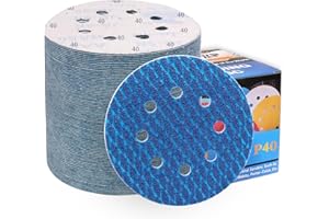 ALPXUXP 80 Pezzi Dischi Abrasivi 125mm,Rotondi Carta Vetrata Grana 40 8 Fori a Forma di Diamante in Blu,Abrasivo Resistente All'intasamento,per Levigatrice Orbitale