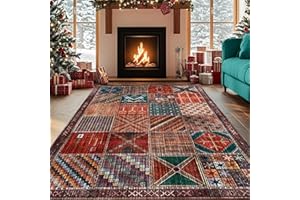 REDTAPISE Groß Vintage Wohnzimmerteppich Mehrfarbig, 200 x 250 cm, Traditionell Orientalisch Patchwork Rot Orange Grün Teppich deko Aesthetic Schlafzimmer Kurzflor Carpet Living Room Rugs