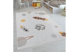 Paco Home Tappeti da gioco a pelo corto colorati per camerette dei bambini con diversi motivi, Dimensione:140x200 cm, Colore:Crema 2