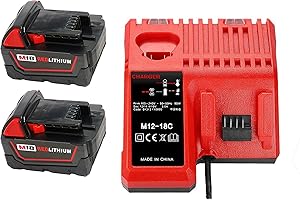 CYDZ 2 pezzi 18V 5000mAh Sostituire la batteria di Milwaukee 48-11-1828 48-11-1840 C18B M18BX Li18 (OEM) M18B4 M18 XC con caricabatterie Milwaukee M18 48-59-1812 48-59-1807 48-59-1806 48-59-1840 2710-20