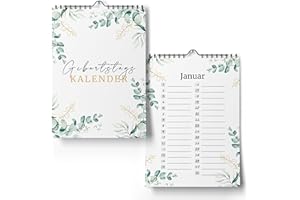 ‎MAVANTO Geburtstagskalender jahresunabhängig - Immerwährender Kalender undatiert zum Eintragen von Geburtstagen (Eukalyptus, A5)