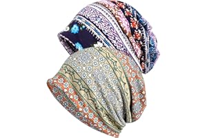 WULIQIUQIU 2 Pack Cotton Slouchy Beanie Hats, Chemo Hat Cap Scarf for Women and Men