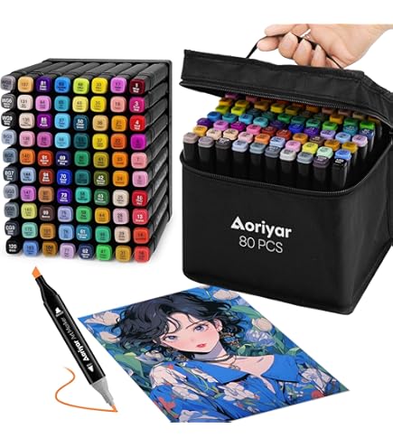 CHOTUNE Alcohol Markers Set,Markeerset 60 Huidtinten Kleuren Dubbel Getipte Zachte Borstel & Fijne Schetsmarker, Gemakkelijk Mengen voor Schetsen en Illustratie met Zwarte Handtas en Basis
