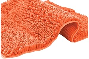PAULA HOME TEXTIL HOGAR Y DECORACION ADP Home - Alfombra de Baño de Chenilla de Pelo Largo | Antideslizante, Extra Suave, Cómoda y Muy Absorbente | 100% Microfibra para Ducha y Bañera | Mod. Shaggy 40x60cm (Naranja)