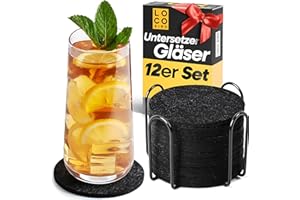SIDORENKO Loco Bird Untersetzer Gläser Filz 12 Stück mit Halter - Filzuntersetzer in grau – Glasuntersetzer für Getränke – Tischuntersetzer Set – Getränkeuntersetzer – Coasters for Glasses