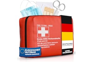 Thomatex® KFZ Verbandstasche 2025/2026 [DIN 13164-2022] – Kompakter Verbandskasten – Lange Haltbarkeit – Erste-Hilfe-Set, StVO-konform – Rot