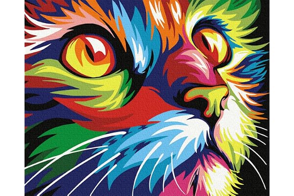 Komking Peinture à l'huile numérotée pour adultes débutants Peinture sur toile sans cadre Animaux colorés 16 "x 20" Charmant Chat sans cadre