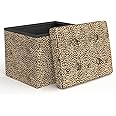 Storage Ottoman Bench Foldable Footrest Stool Seat for Bedroom and Living Room Small Bench Foot Stool Rectangle Cube Leopard L17W13H13IN…