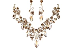 Clearine Femme Bohemian Cristal Floral Feuille Tige Collier Plastron Boucles d'oreilles Pendante Mariage Parures